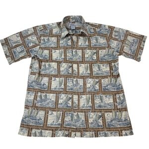 VTG Reyn Spooner Hawaiian Traditionals Mens M Nautical Sailing‎ Ship Maritime